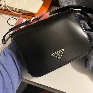 PRADA BRUSHED LEATHER SHOULDER BAG